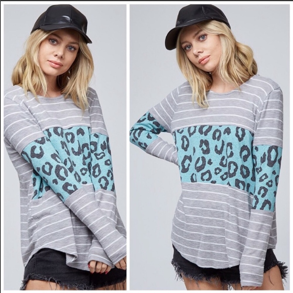 πLAST 1! So Soft Color Block Striped Leopard Top! - Picture 5 of 6